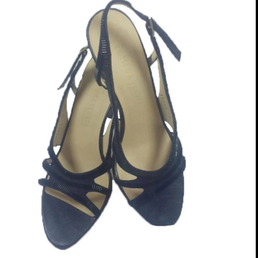 BOTTEGA VENETA Black Satin and Leather Slingback Heels - Picture 2 of 16